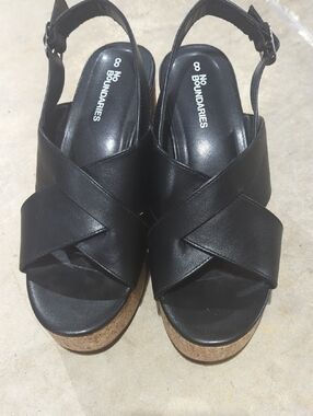 No Boundaries Black Crisscross Cork Wedge Sandals